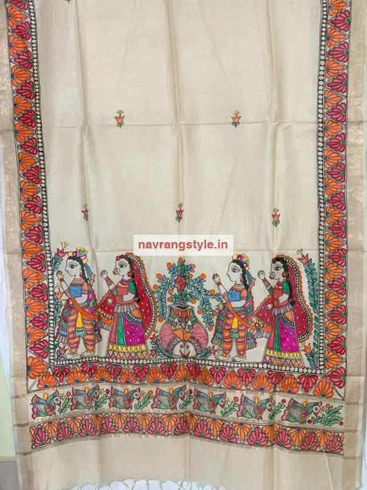 Gathbandhan -Madhubani Handpainted Silk Dupatta