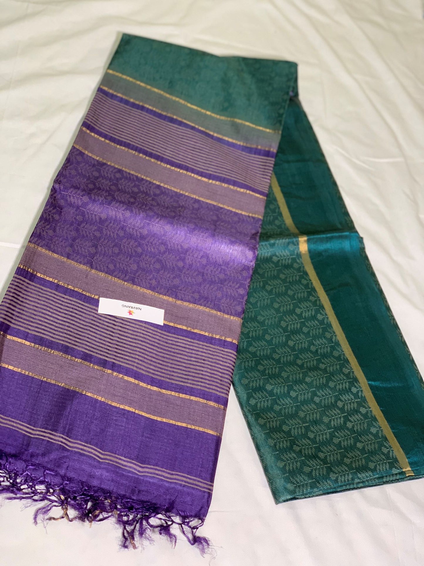 woven Jaal Green Tussar Silk Saree with Plain border
