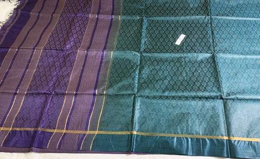 woven Jaal Green Tussar Silk Saree with Plain border