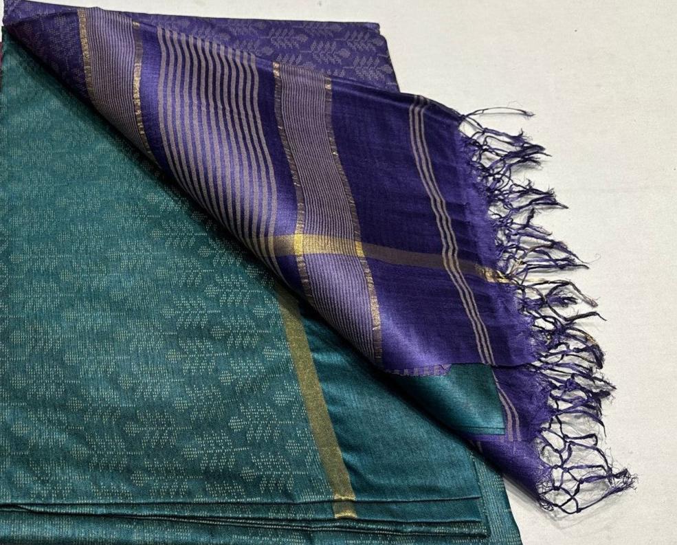woven Jaal Green Tussar Silk Saree with Plain border