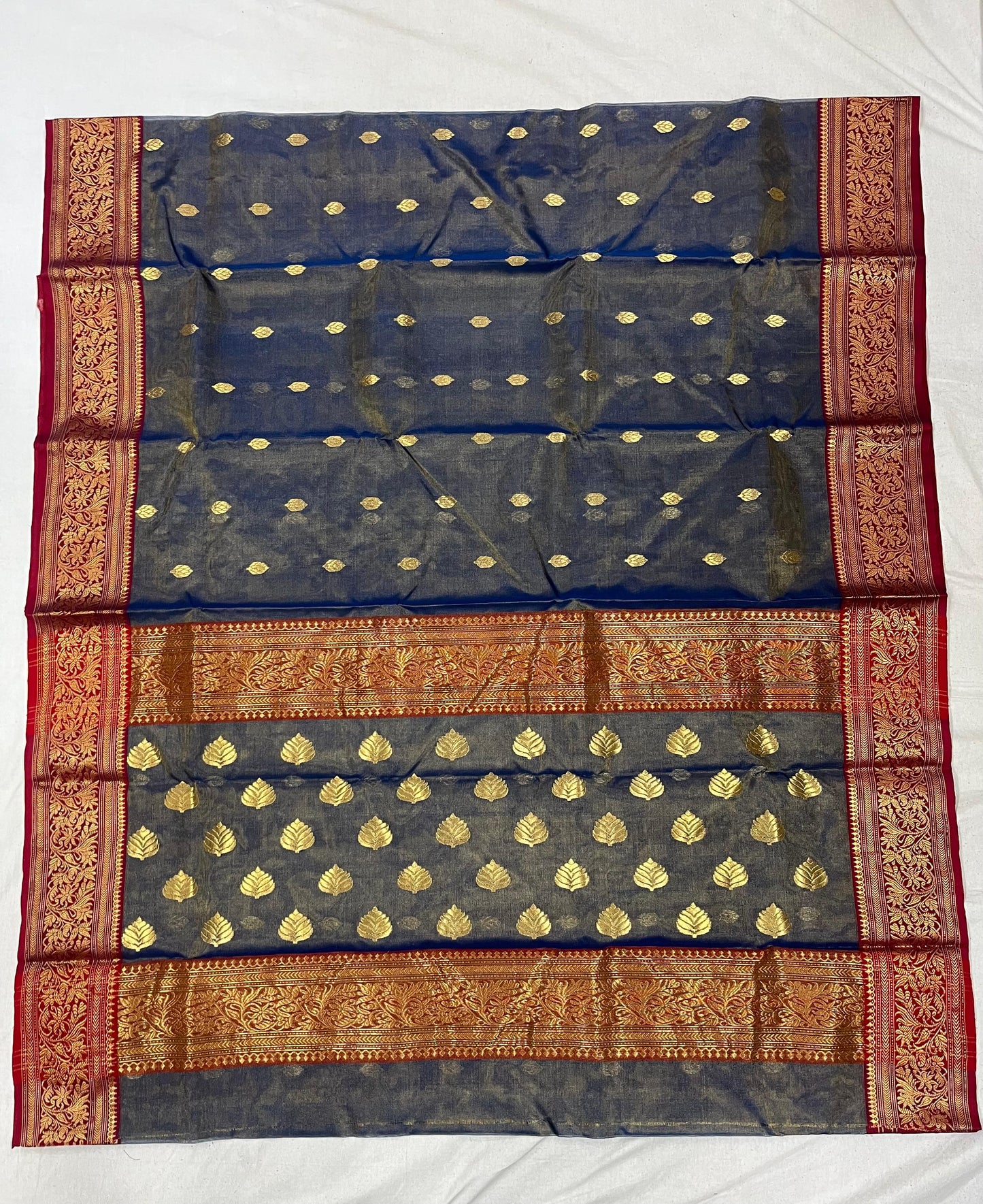 Grey Tissue Katan silk Chanderi Saree with Zari motifs