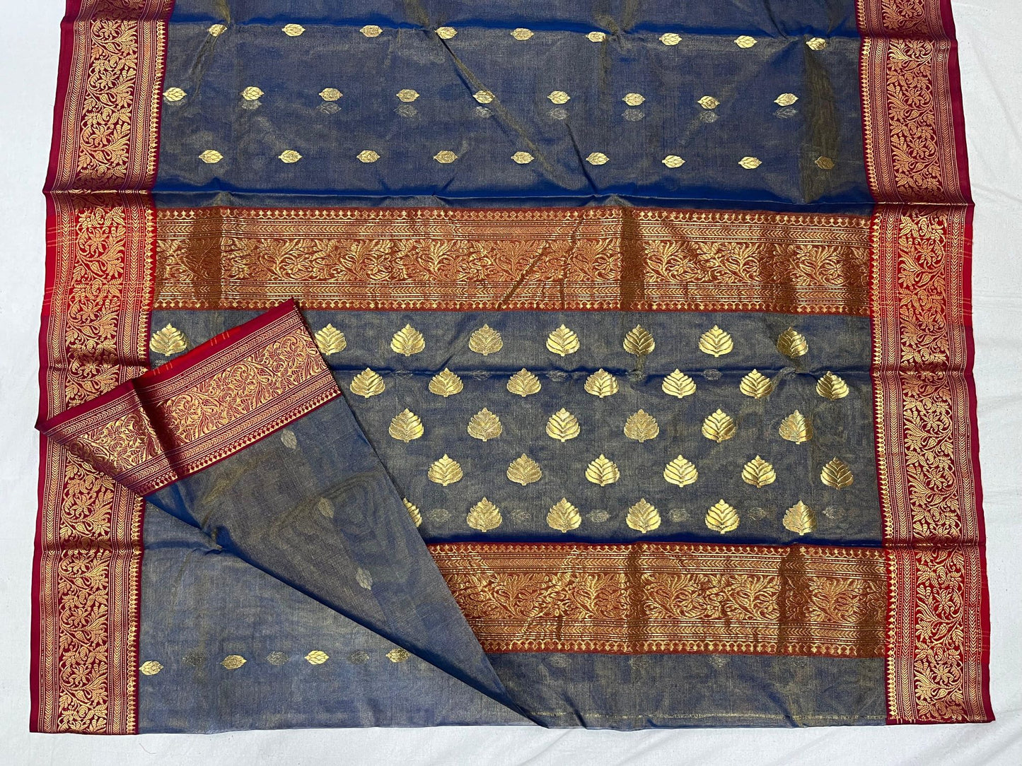 Grey Tissue Katan silk Chanderi Saree with Zari motifs