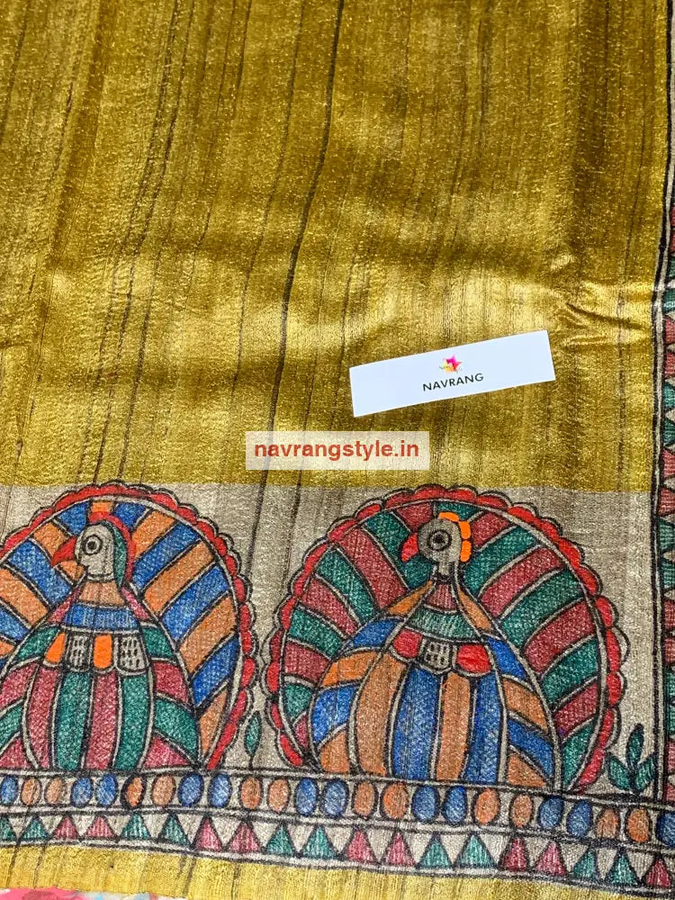 Handpainted Madhubani Ghicha Silk Saree Hanpainted Saree