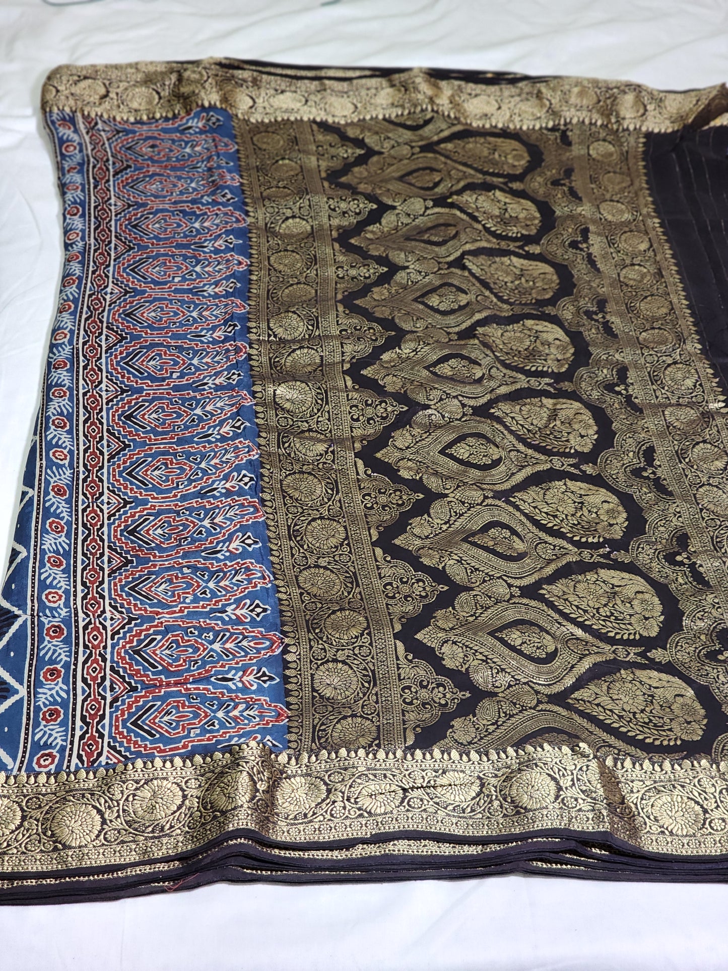 Zoya - Indigo base Ajrakh Dola silk Saree