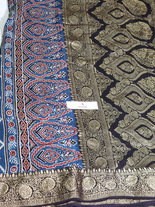 Zoya - Indigo base Ajrakh Dola silk Saree