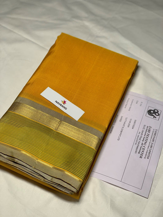 Mustard Yellow dual shade Kanjivaram Saree