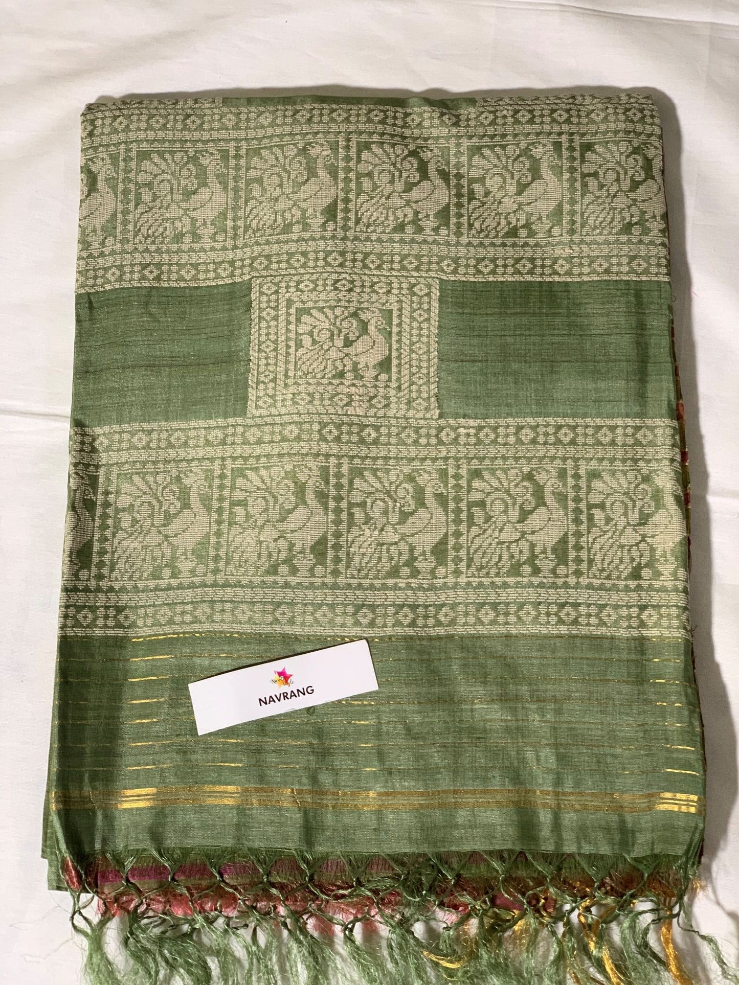 Woven Peacock Motif Pastel Tussar silk saree