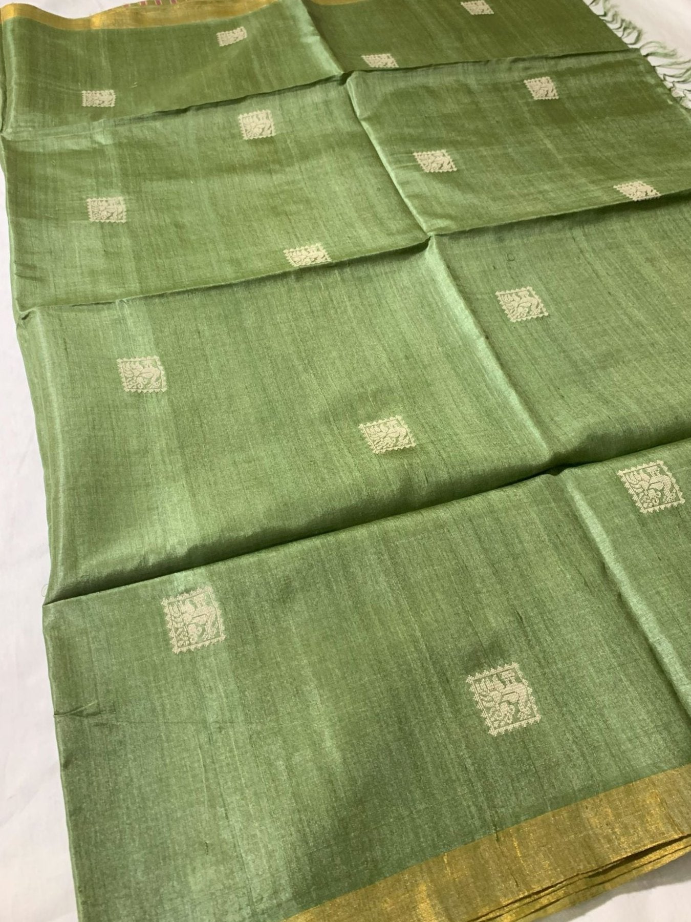 Woven Peacock Motif Pastel Tussar silk saree