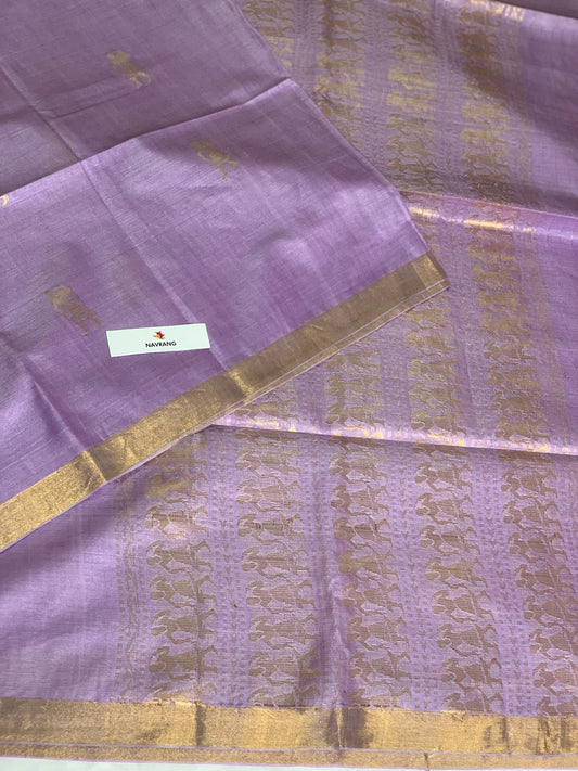 Lavender tussar saree with handwoven traditional dance motifs