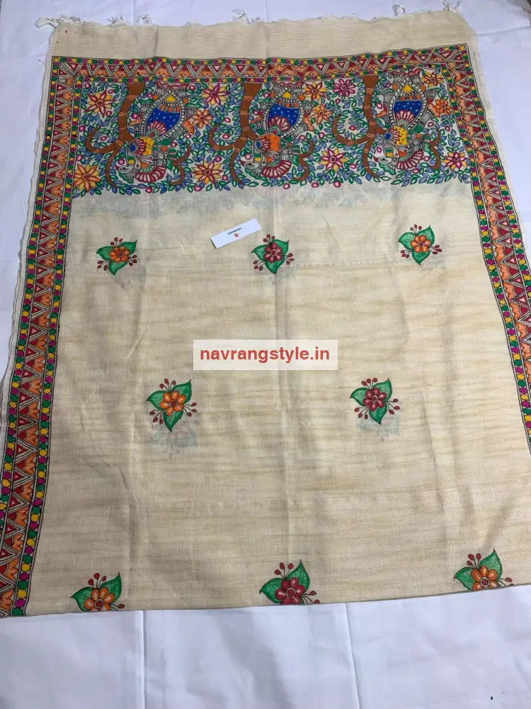 Morni-Madhubani Handpainted Cotton Dupatta