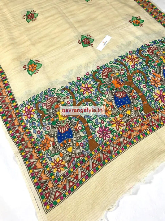 Morni-Madhubani Handpainted Cotton Dupatta