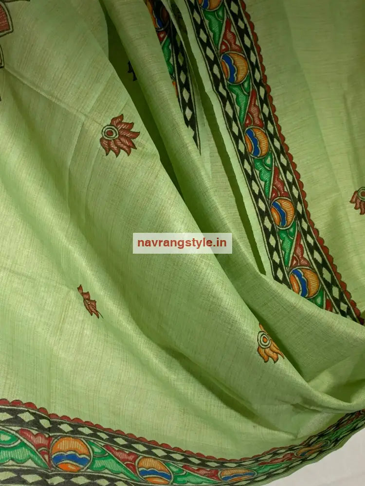 Morni-Madhubani Handpainted Dupatta Green