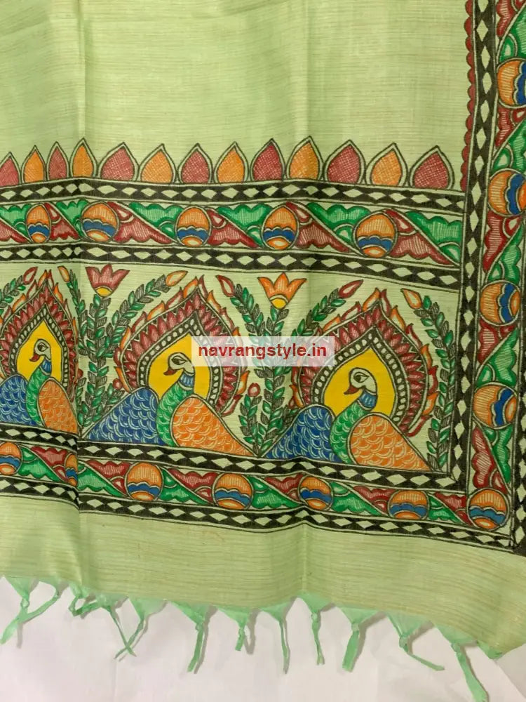 Morni-Madhubani Handpainted Dupatta Green