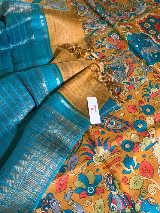 Beutiful theme Printed Tussar silk saree