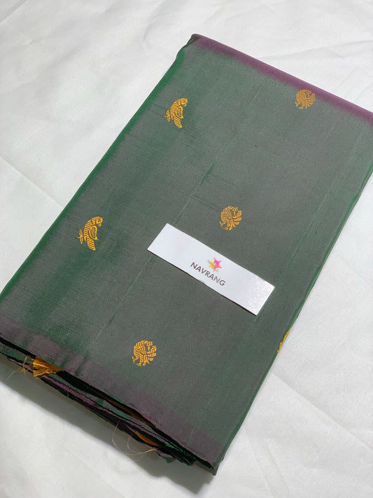 Dual Shade no Zari Pure Silk Kanjivaram Saree