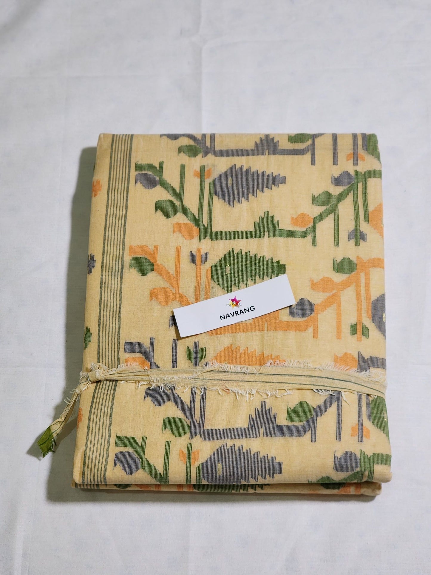 Cotton Jamdani Olive green border