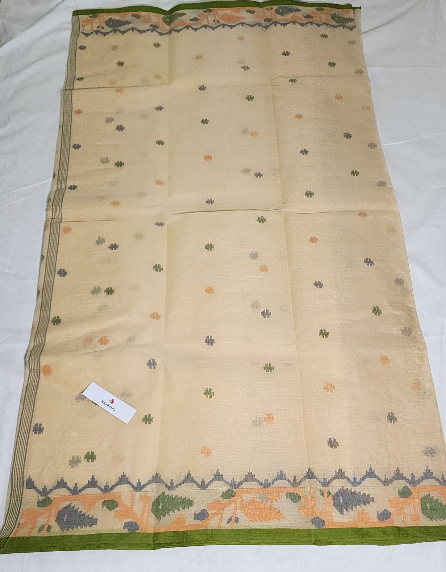 Cotton Jamdani Olive green border