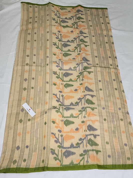 Cotton Jamdani Olive green border