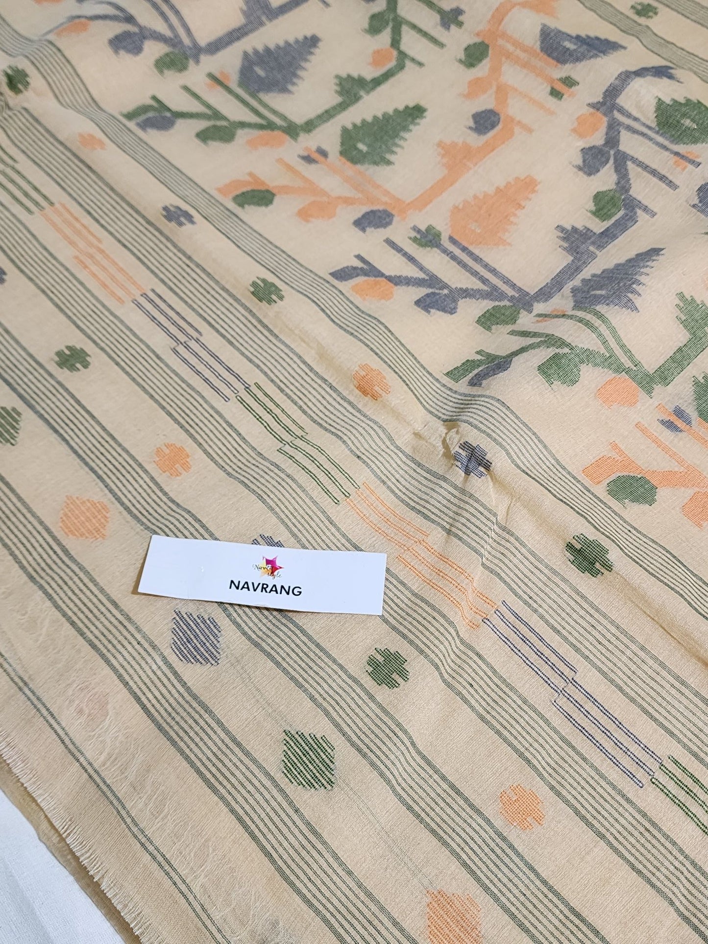 Cotton Jamdani Olive green border