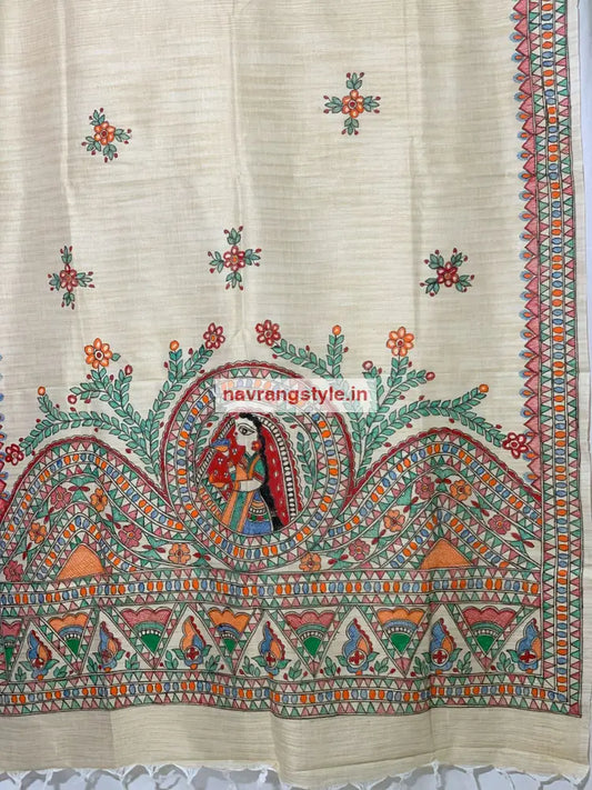 Phulwadi- Madhubani Handpainted Cotton Dupatta