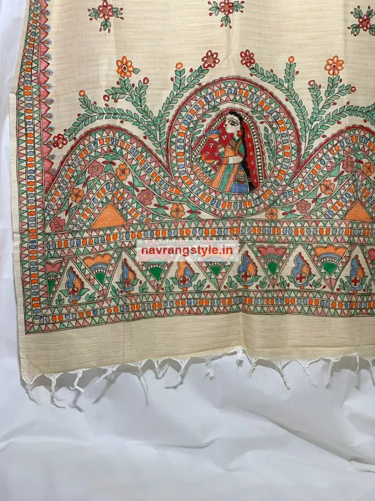 Phulwadi- Madhubani Handpainted Cotton Dupatta
