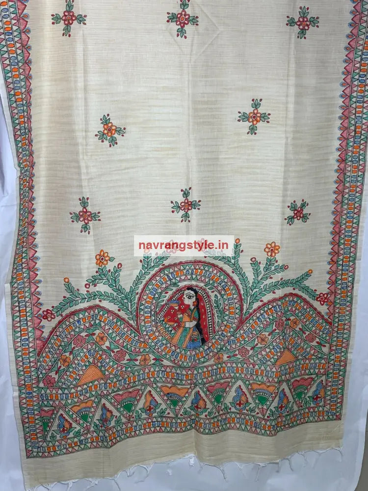 Phulwadi- Madhubani Handpainted Cotton Dupatta
