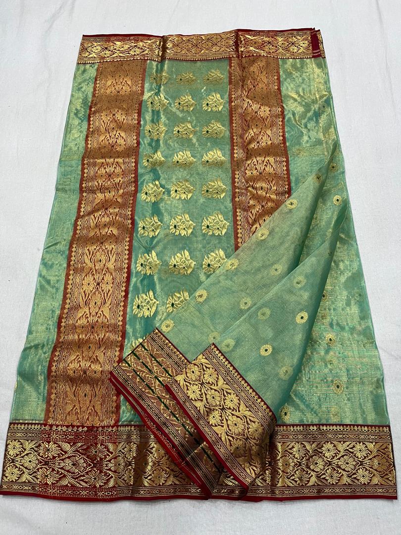 Pista Green  Chanderi Tissue Katan silk Saree