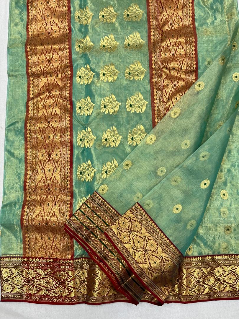 Pista Green  Chanderi Tissue Katan silk Saree