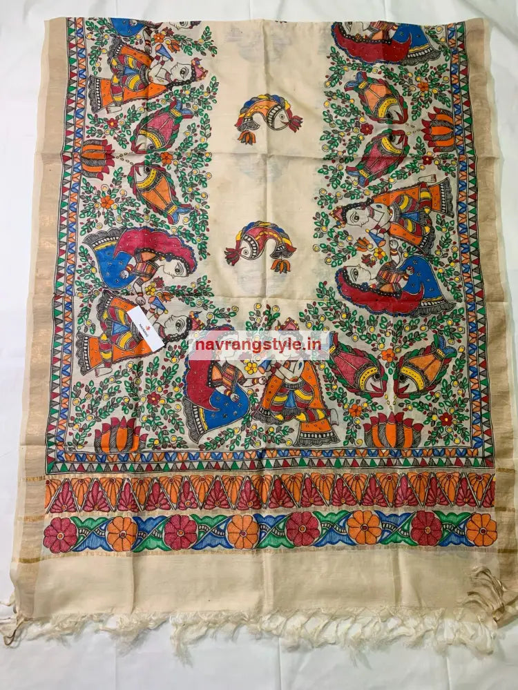 Prem - Madhubani Handpainted Silk Dupatta