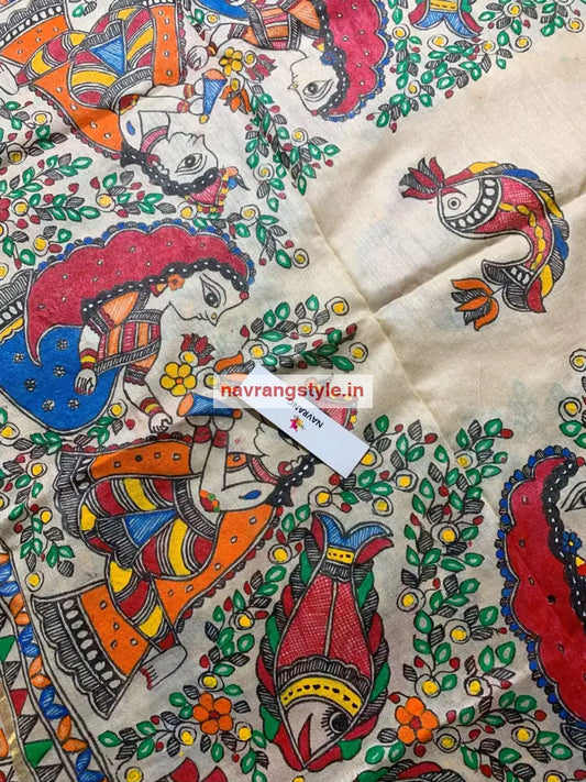 Prem - Madhubani Handpainted Silk Dupatta