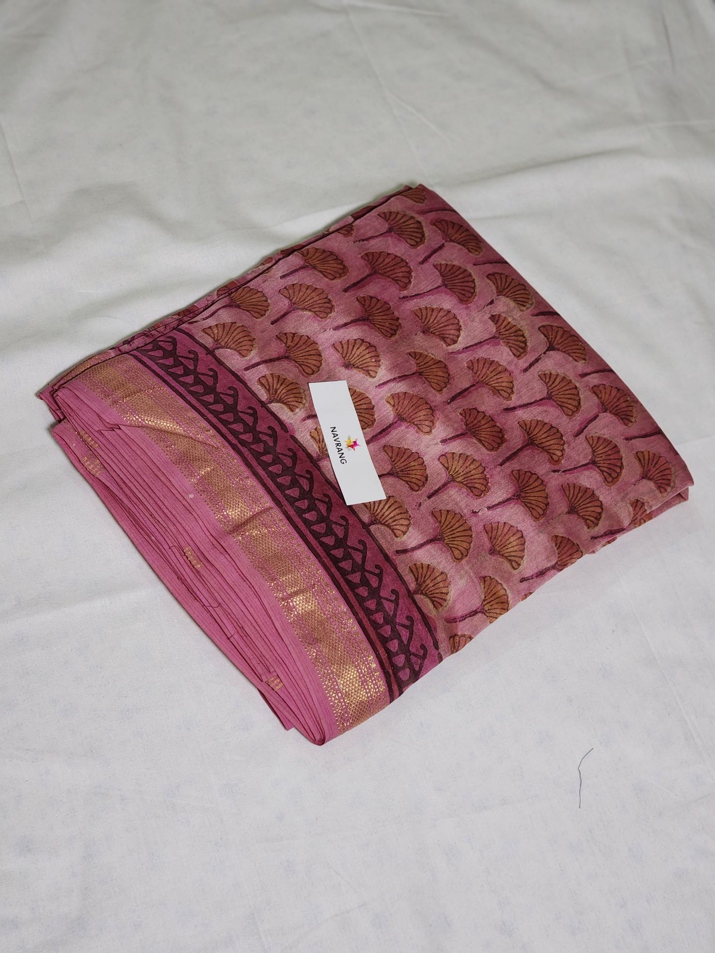 Vanaspati Ajrakh Maheshwari silk cotton Saree Red Pink