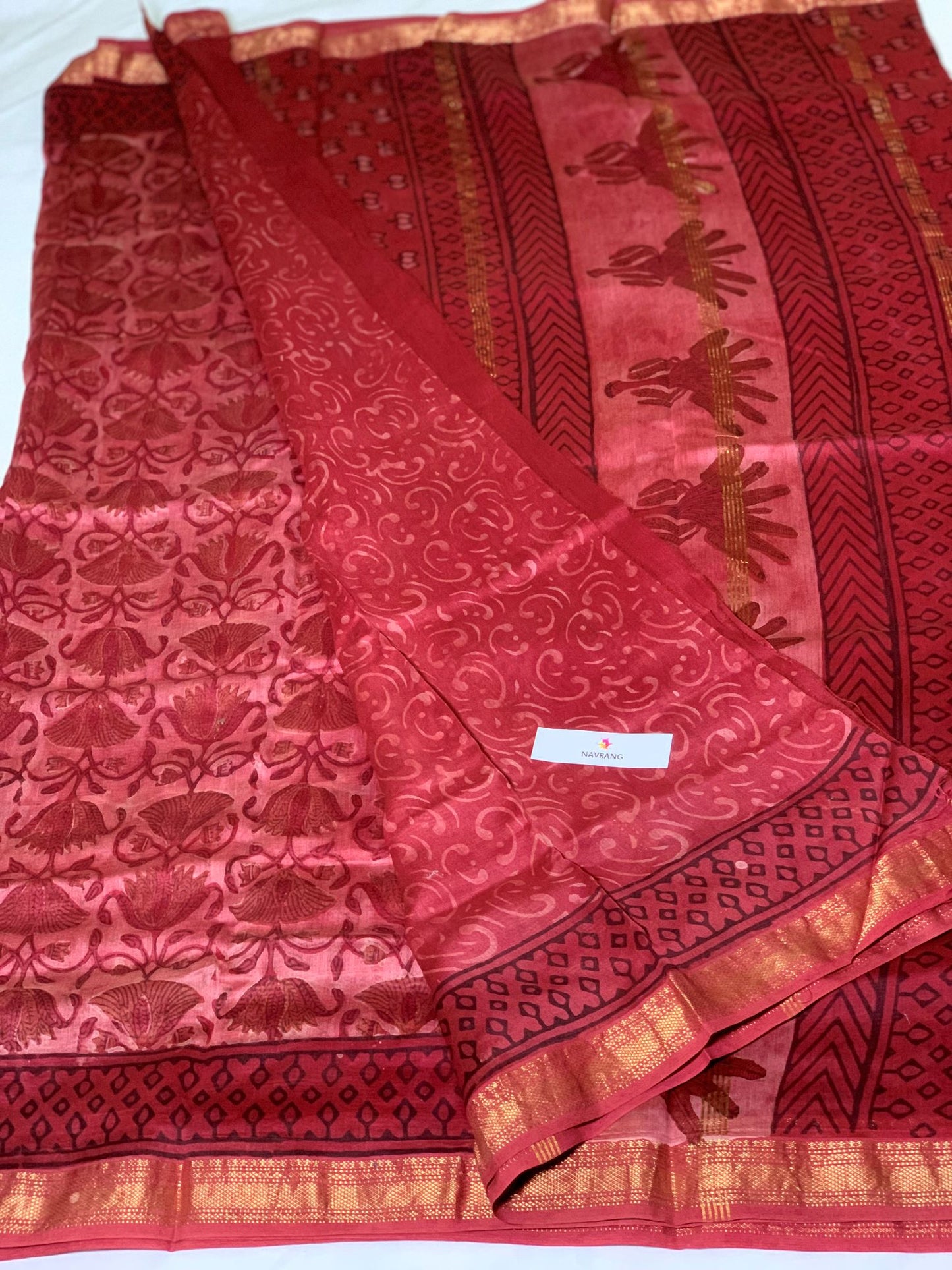 Vanaspati Ajrakh on Maheshwari silk cotton Red