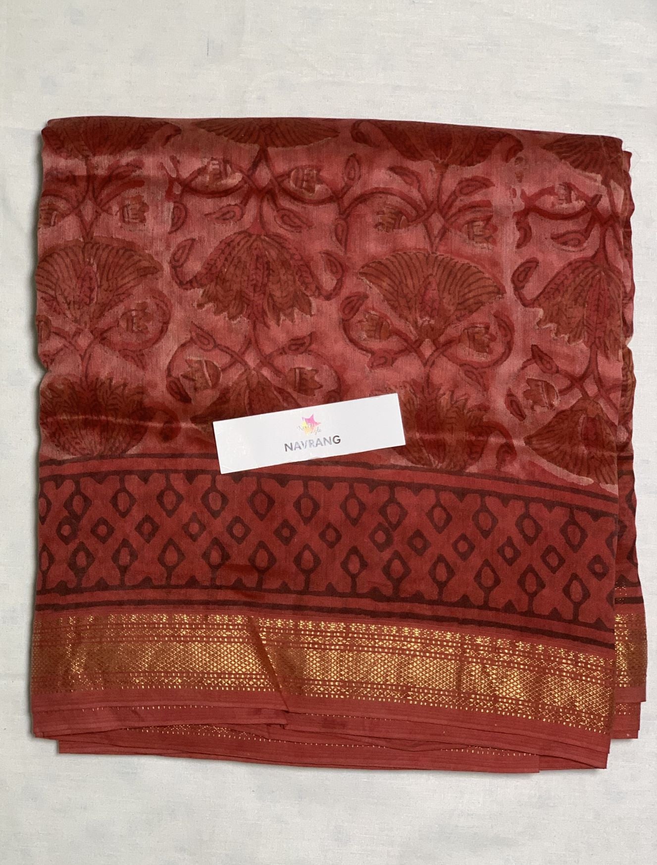 Vanaspati Ajrakh on Maheshwari silk cotton Red