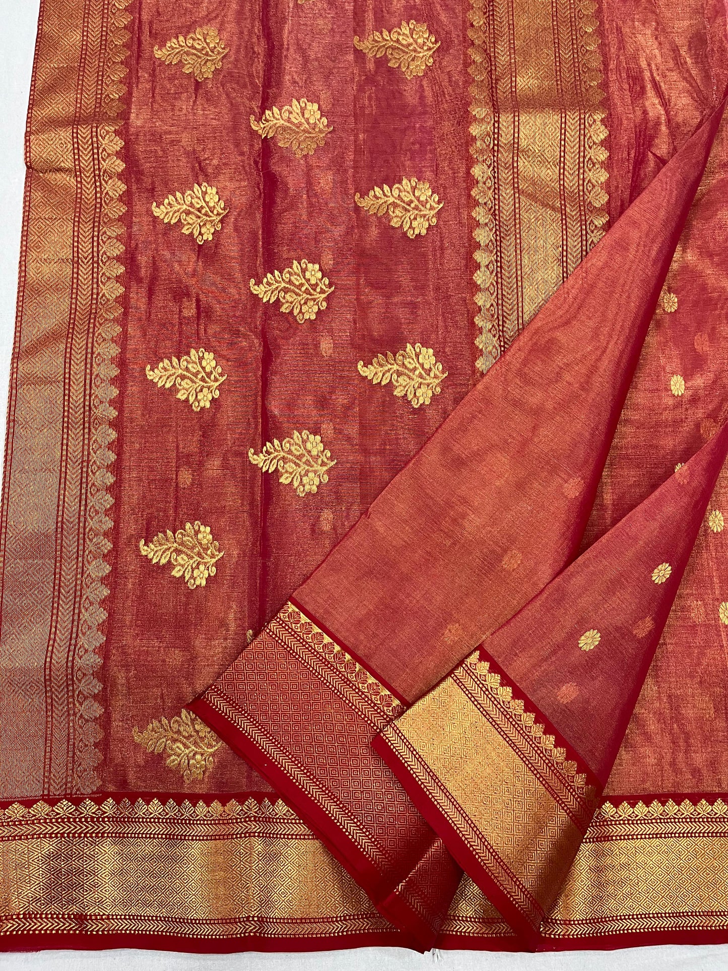 Red Chanderi Tissue Katan silk dual shade saree