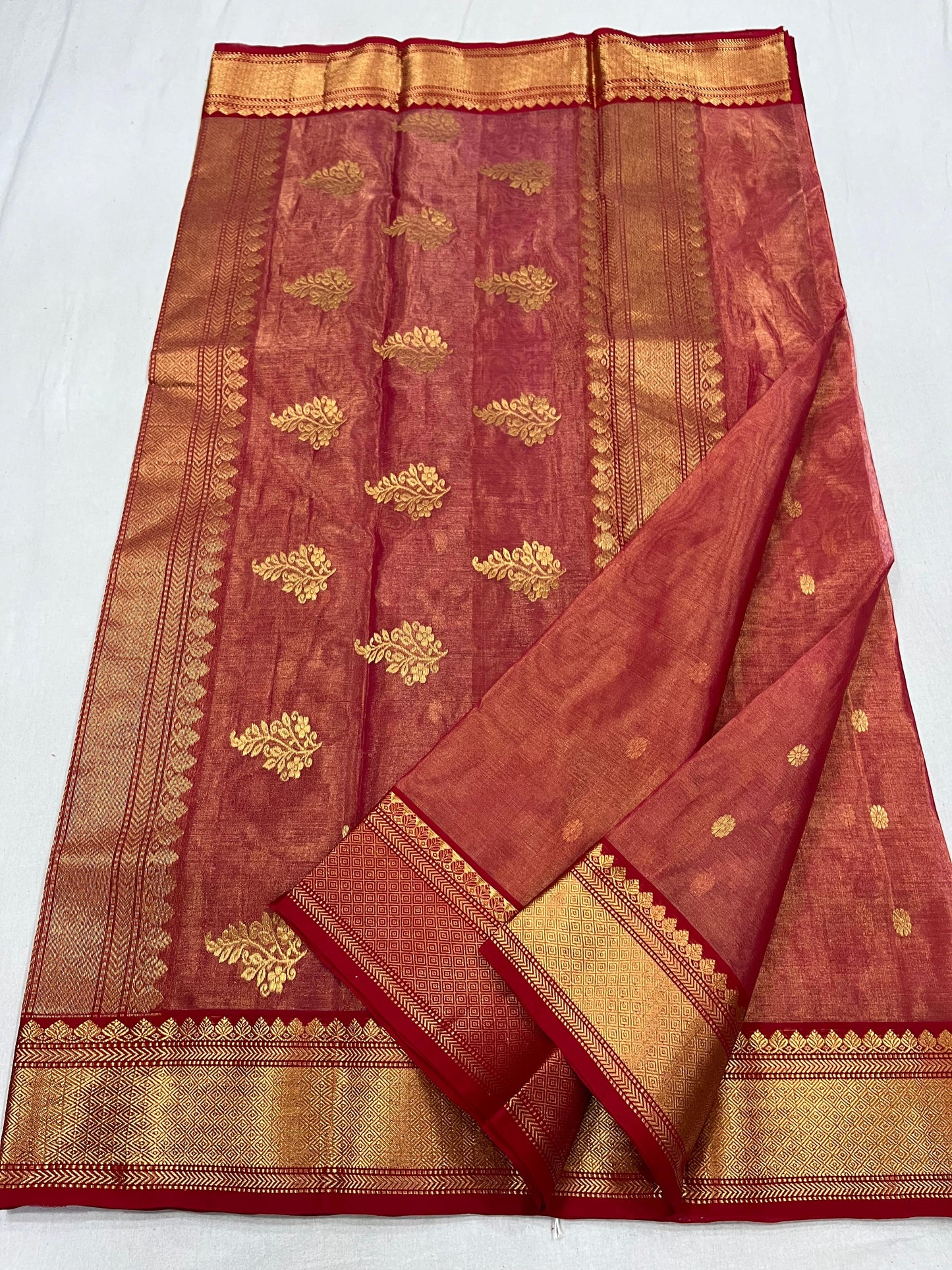 Red Chanderi Tissue Katan silk dual shade saree
