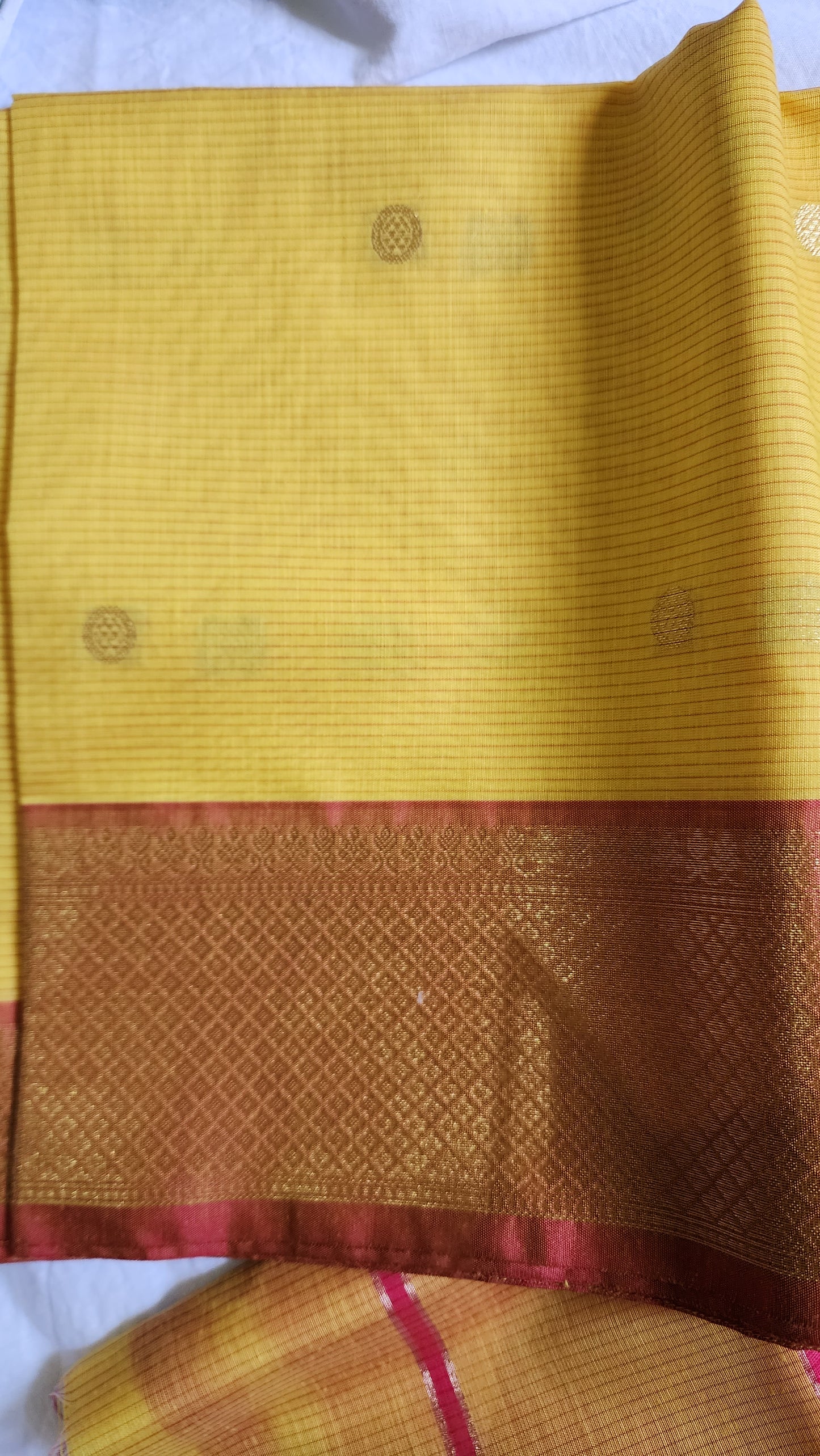 Yellow and Pink Semi Maheshwari Saree