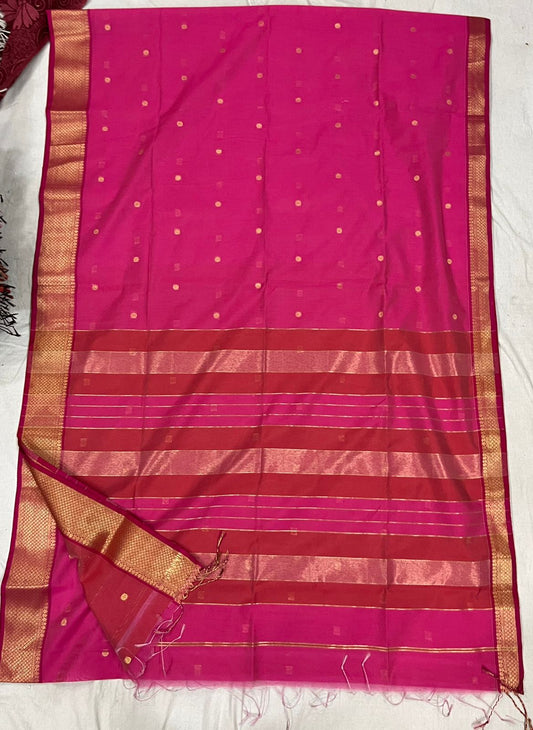 Hot Pink Semi Maheshwari Saree