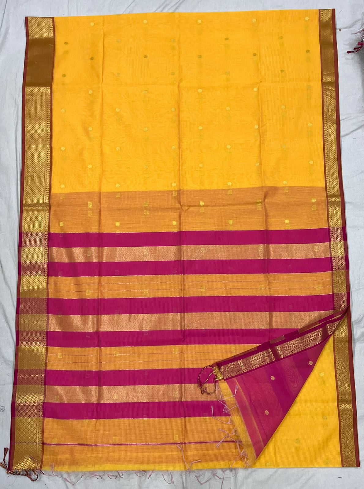 Yellow semi Maheshwari Saree