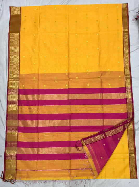 Yellow semi Maheshwari Saree
