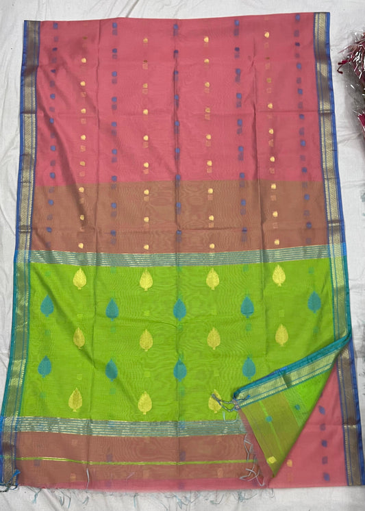 Baby pink and green Semi maheshwari with all over boota