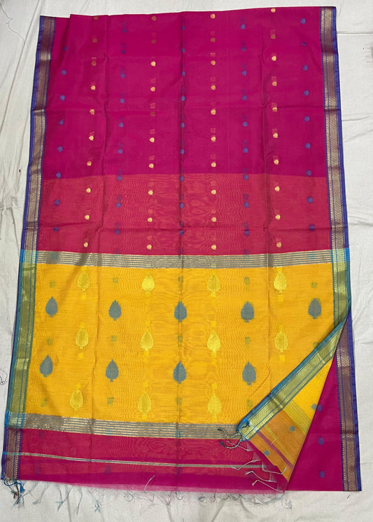 Pink and yellow Semi Maheshwari with all over boota