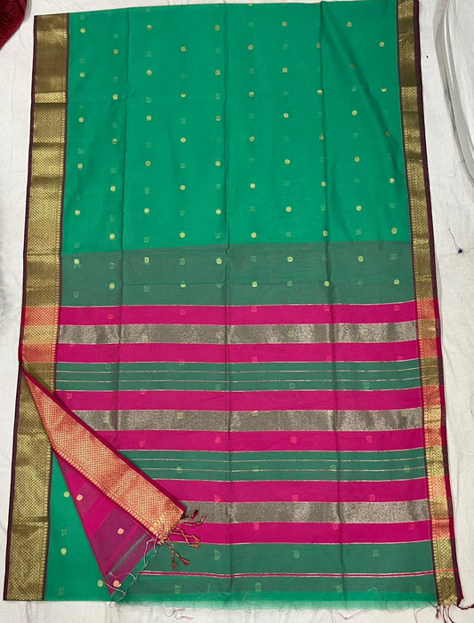 Green and Pink semi Maheshwari saree