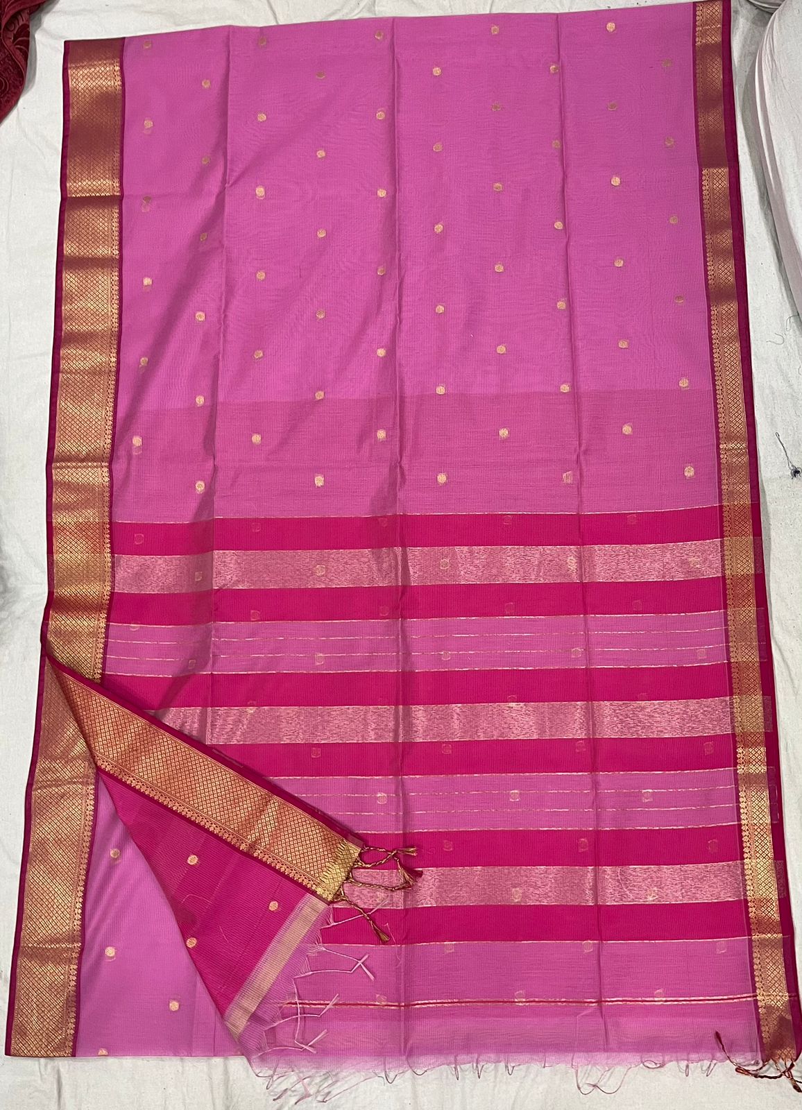 Pink and Pink Semi Maheshwari Saree