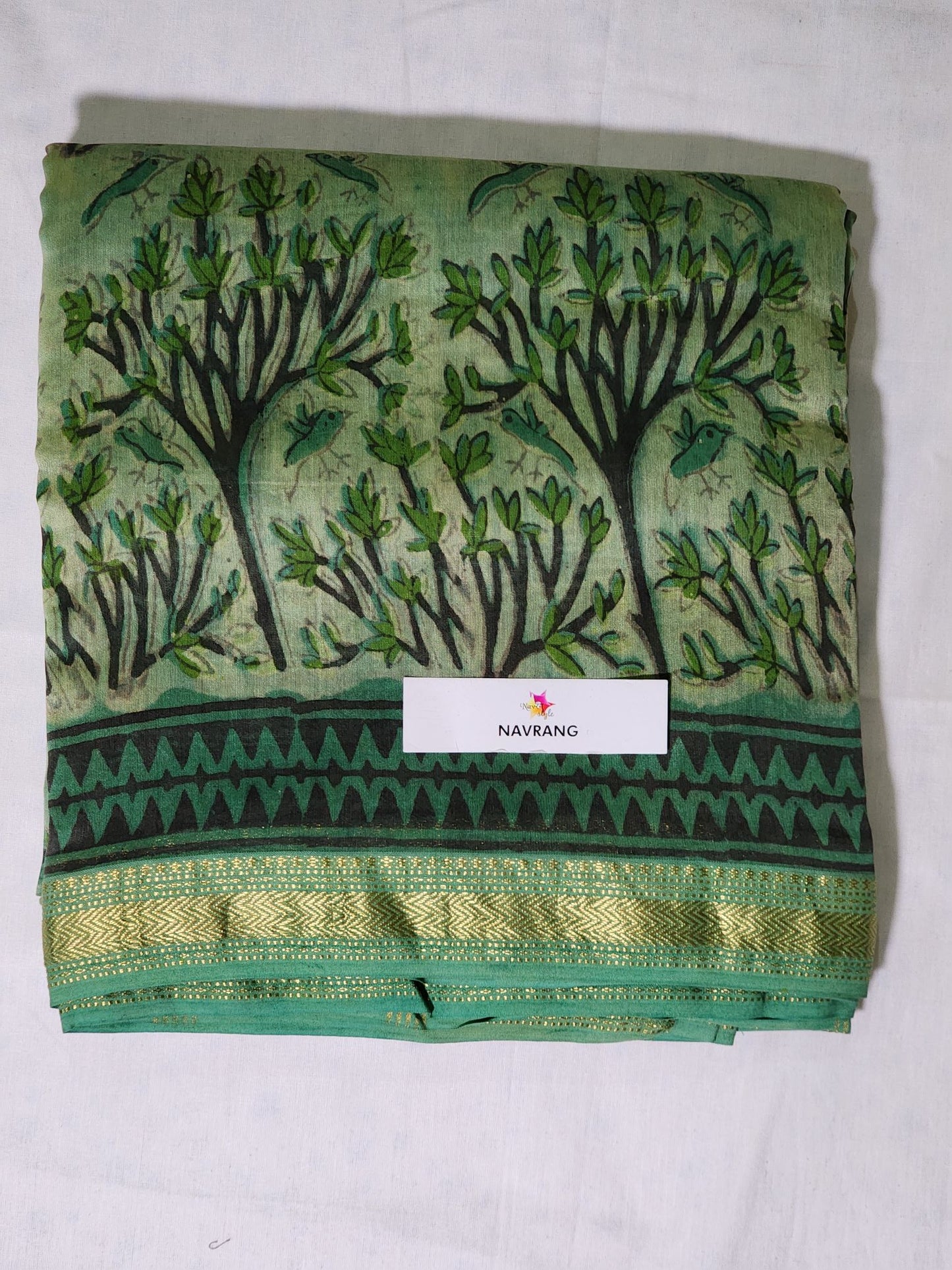 Vanaspati Ajrakh Maheshwari Saree Green