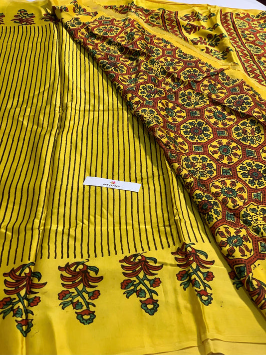 Haldi -  Handcrafted Ajrakh Modal Silk Saree