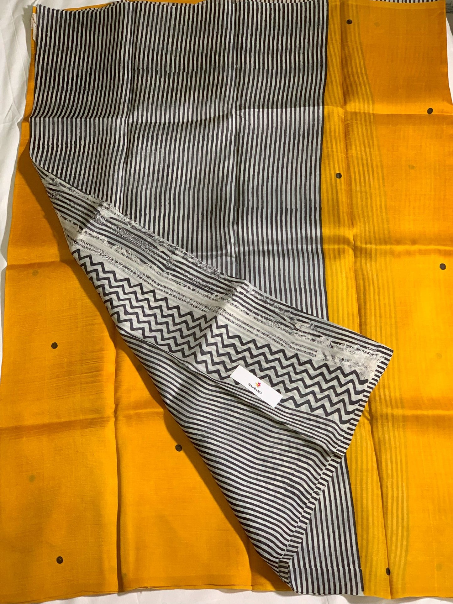 Yellow Murshidabadi silk saree  with Black stripes